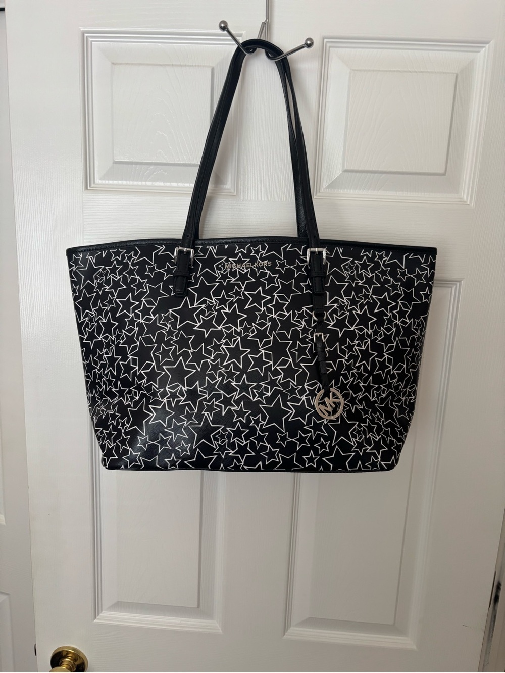 Michael Kors Black Star-Print Tote Bag (see flaw)